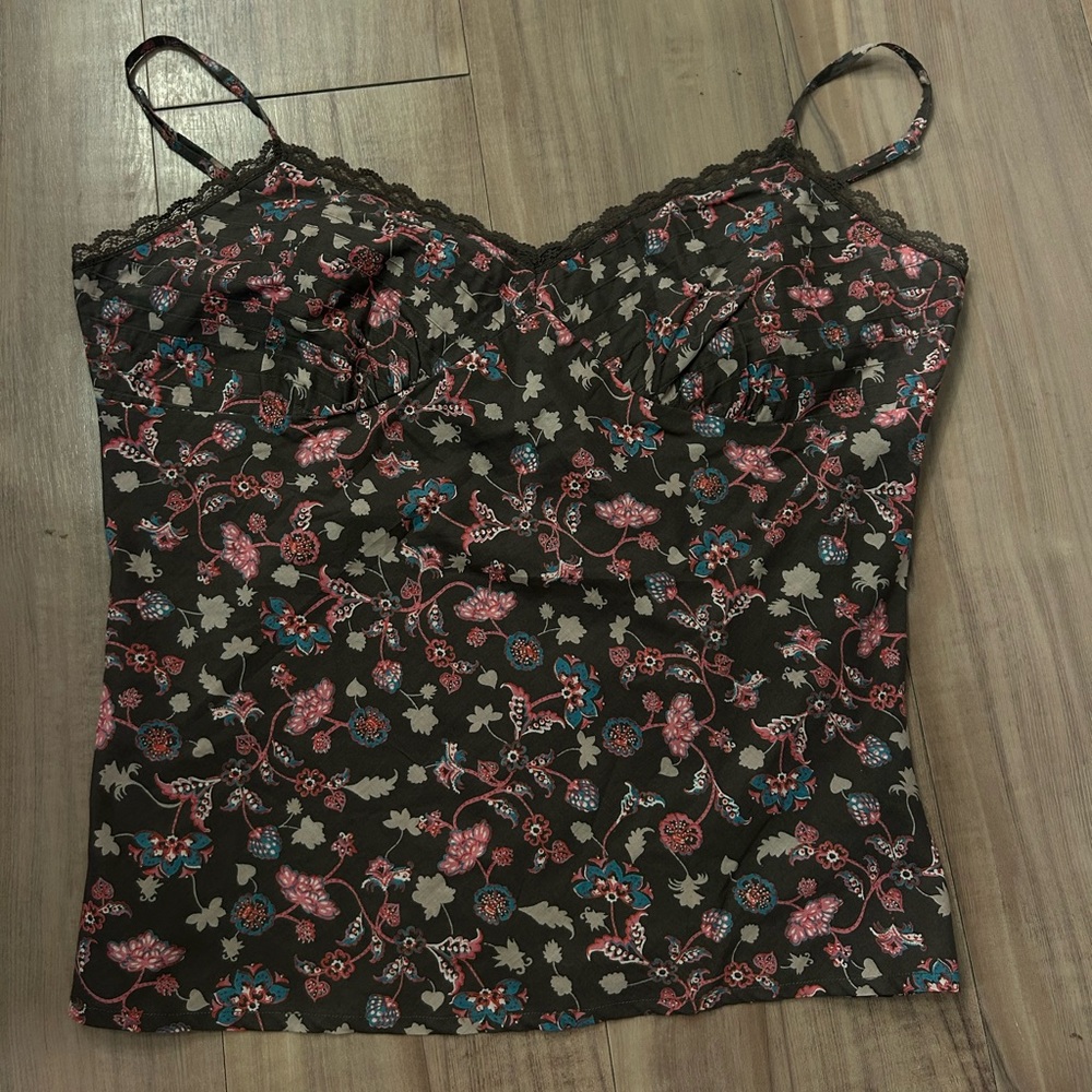 Floral Lace Trim Camisole Top